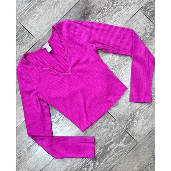 Bozzolo Tops - Bozzolo Hot Pink V-Neck Crop Top Y2K Style